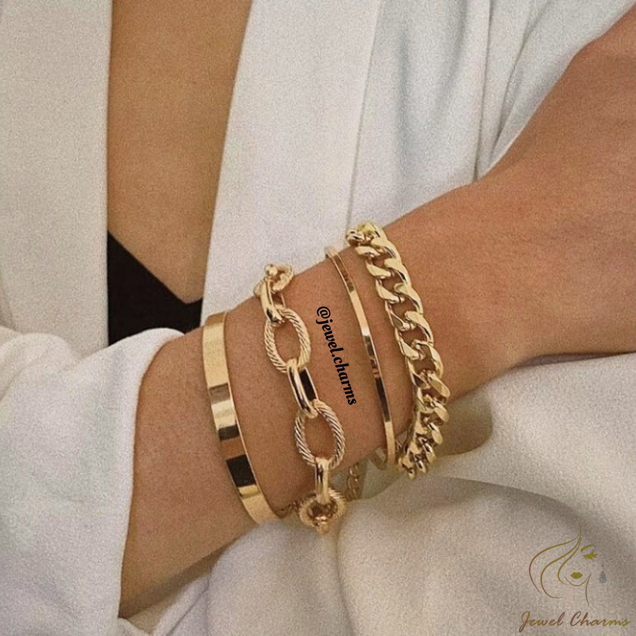 4 Piece Chain Plate Bracelet Set JCB 02