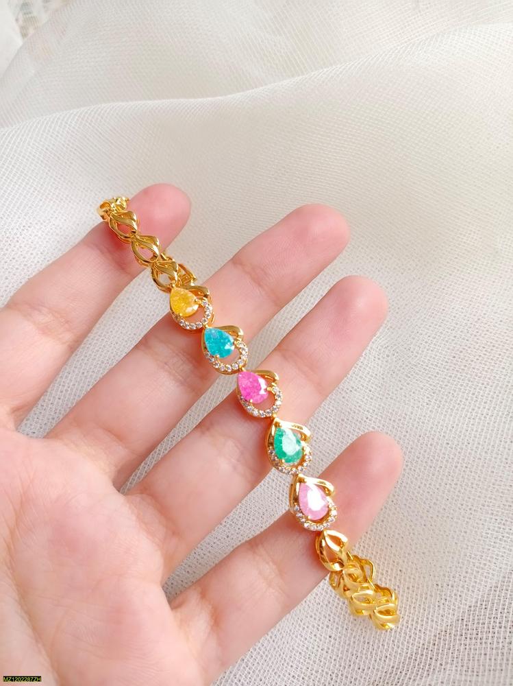 Adjustable Gold Tones Real Stone Bracelet for Women
