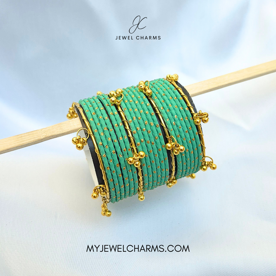 Green Dotted Golden Viral Kashmiri Bangles