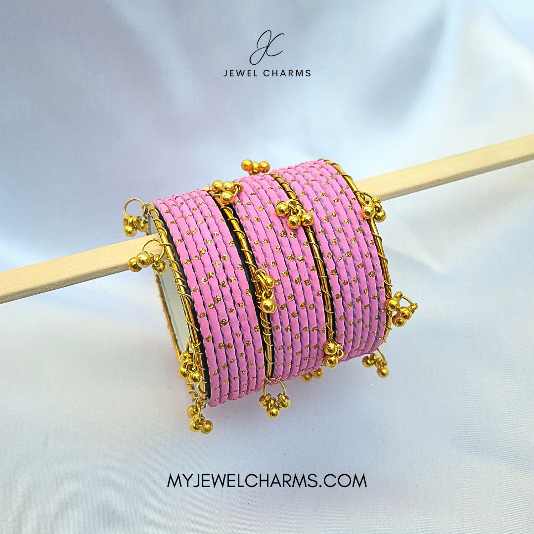Pink Dotted Golden Viral Kashmiri Bangles