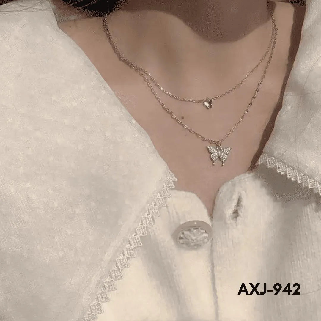 Double Butterfly Korean Trending Zircon Necklace