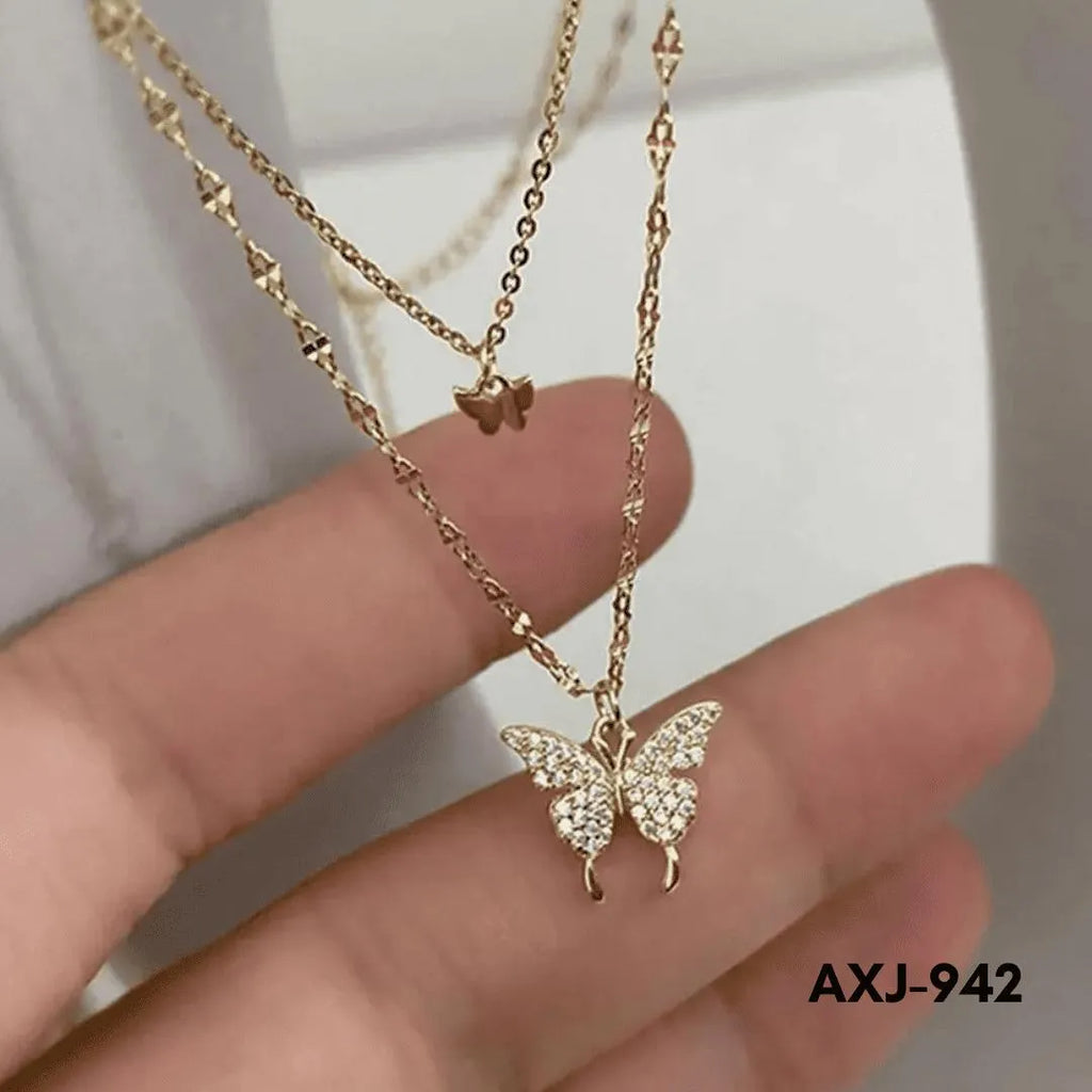 Double Butterfly Korean Trending Zircon Necklace