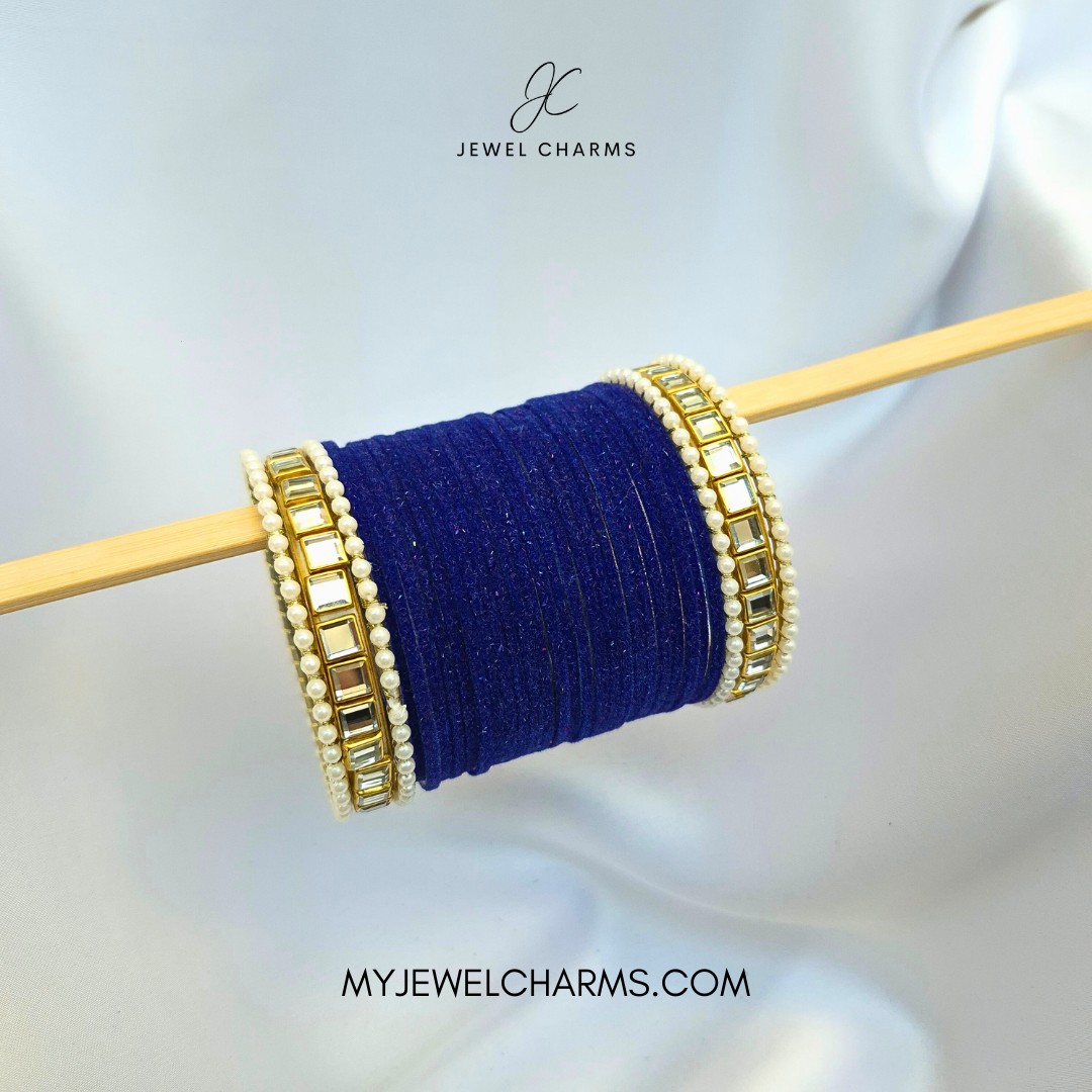 Dark Navy Blue Double Karra 2 Dozen Bangles Set