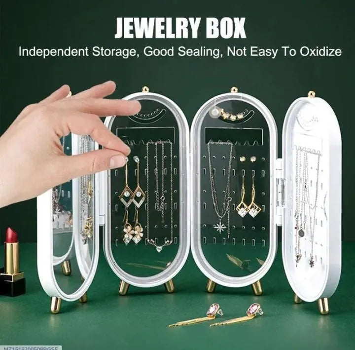 Premium Jewelry Box White & Green Transparent Storage for Earrings Necklaces Bangles