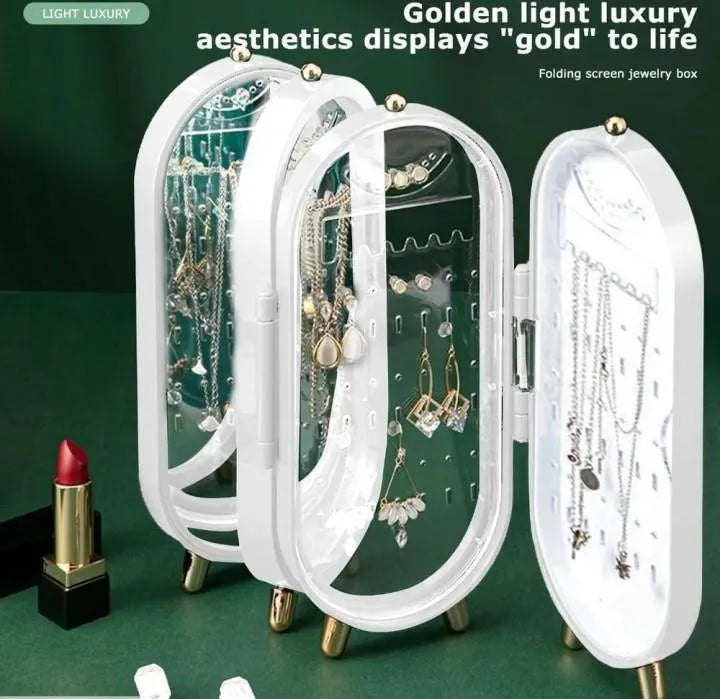 Premium Jewelry Box White & Green Transparent Storage for Earrings Necklaces Bangles