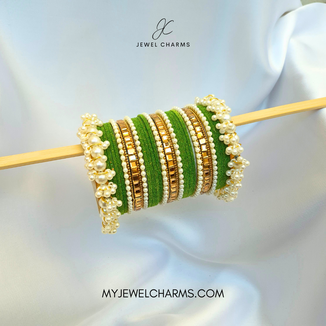 Green Triple Karra Gajra Bangles