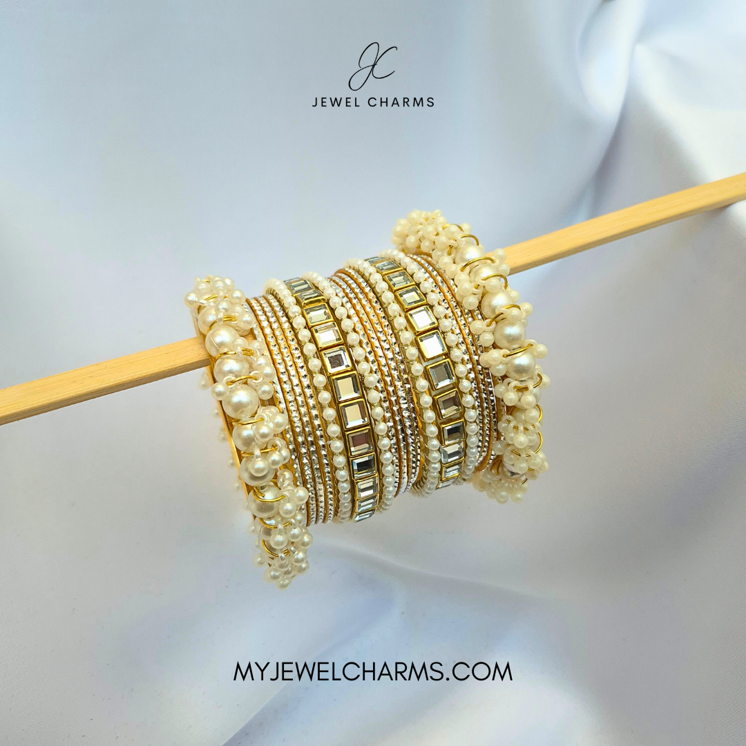 Double Golden Karra Pearl Bangles Set