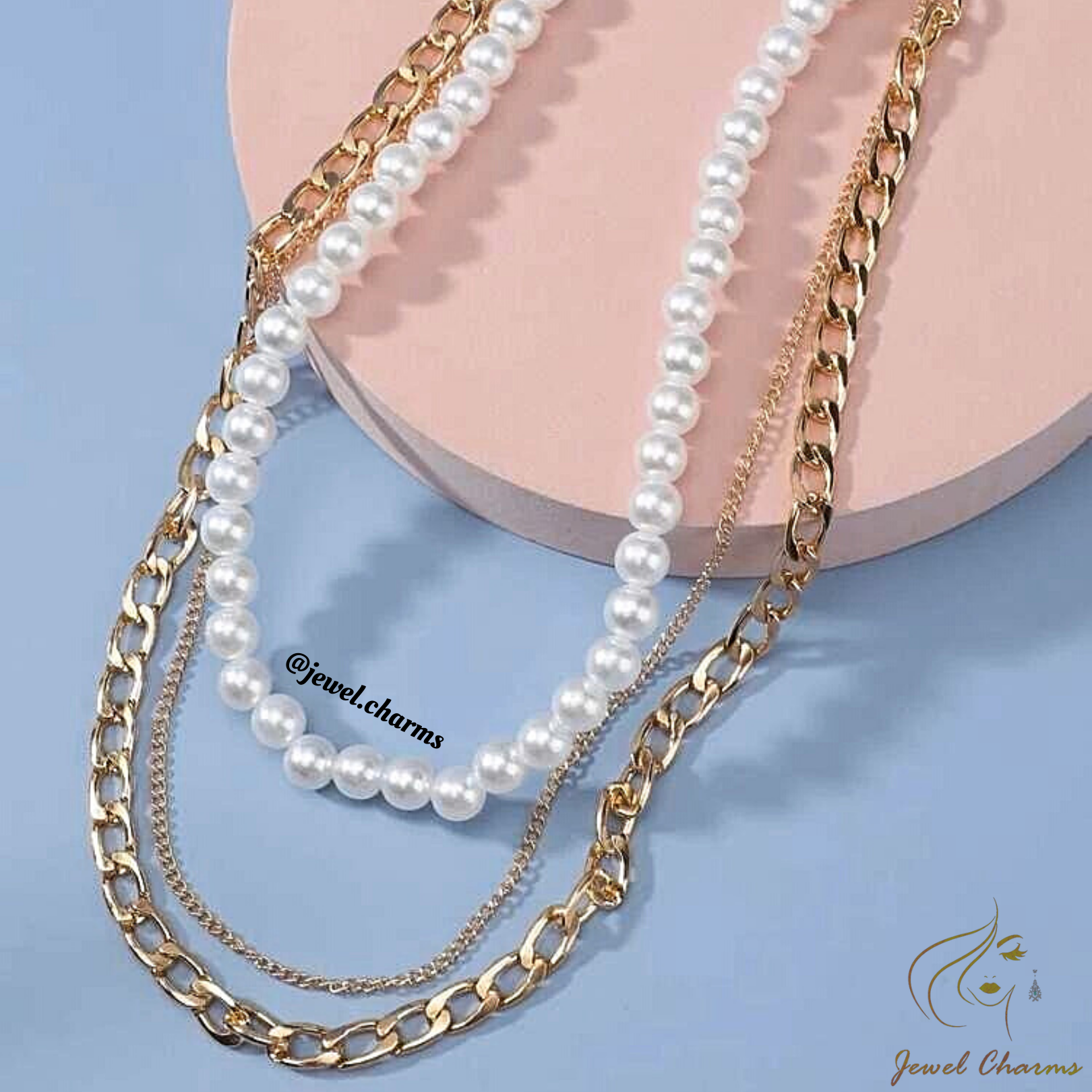 JC99 - Tri Layered Pearl Chain Necklace