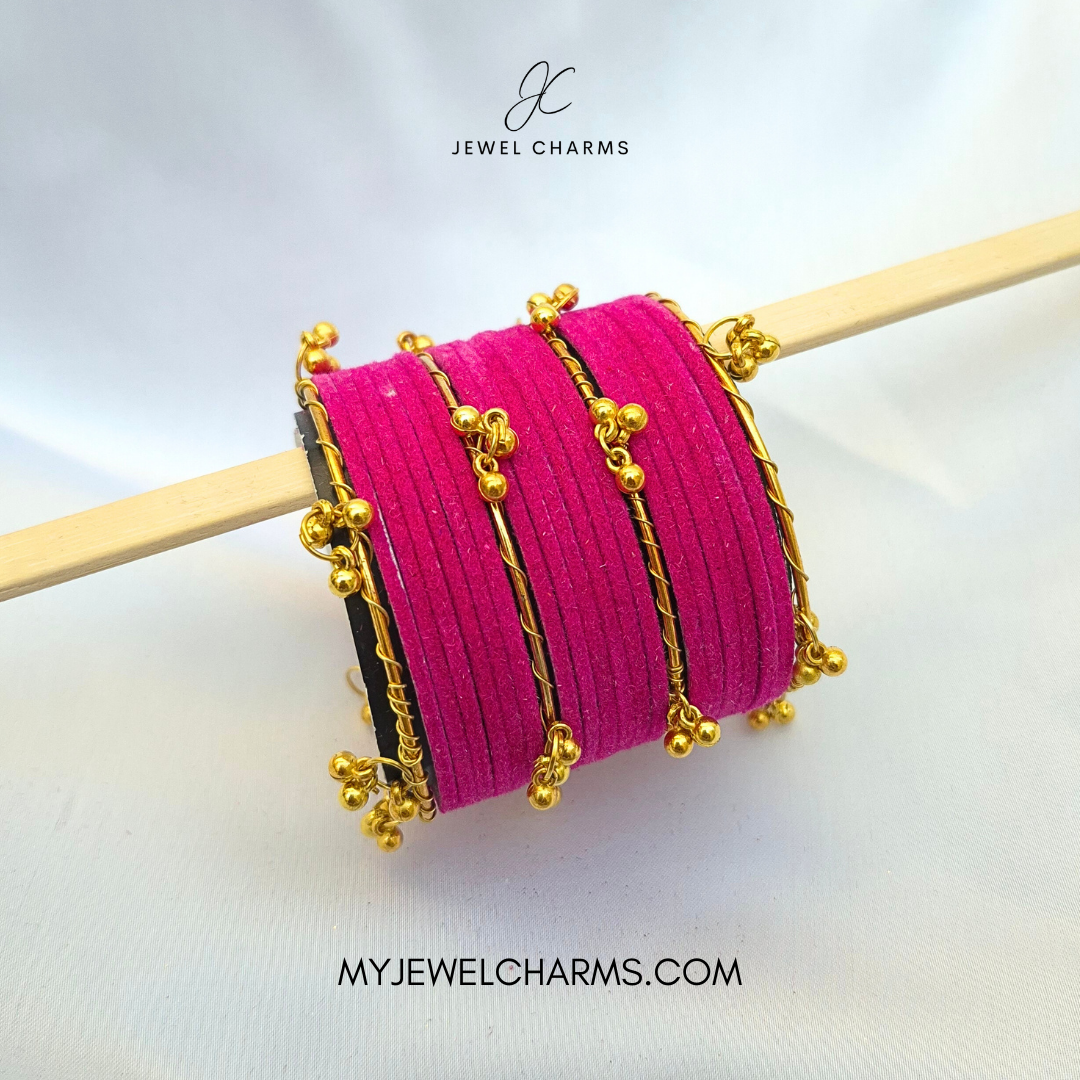 Dark Pink Golden Viral Kashmiri Bangles