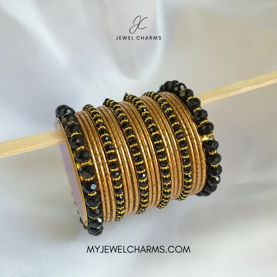 Golden Black Pearly Combo Bangles