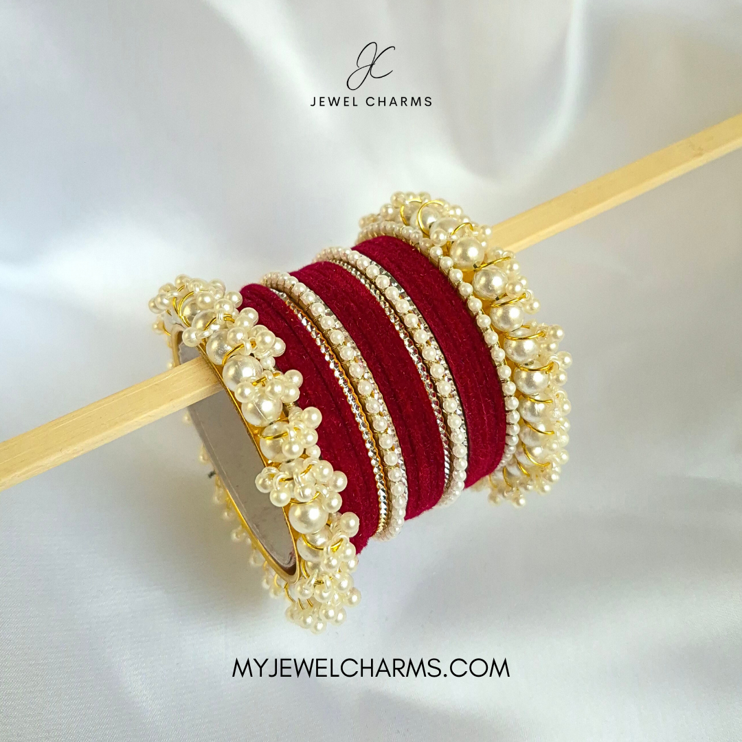 Maroon Silver Karra Triple Gajra Set