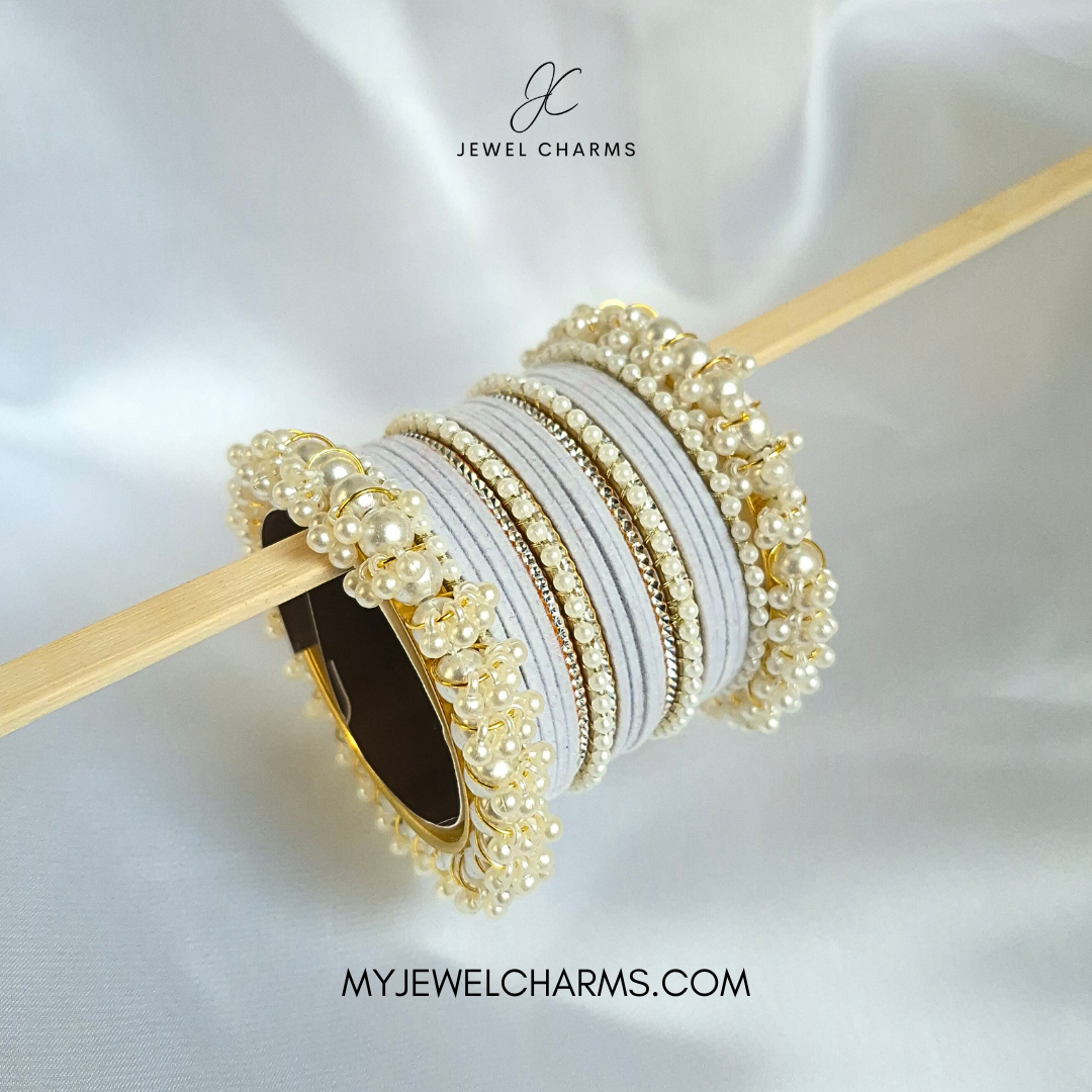 Grey Silver Karra Triple Gajra Bangles Set