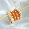 Orange Silver Karra Triple Gajra Bangles Set