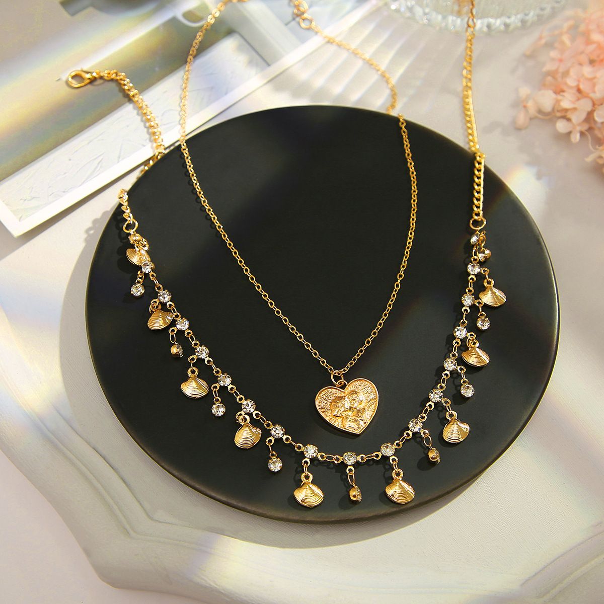 Double layer Heart Jingle Necklace