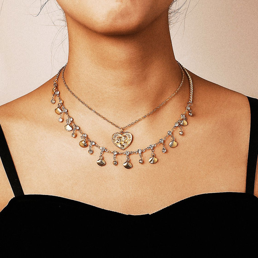 Double layer Heart Jingle Necklace
