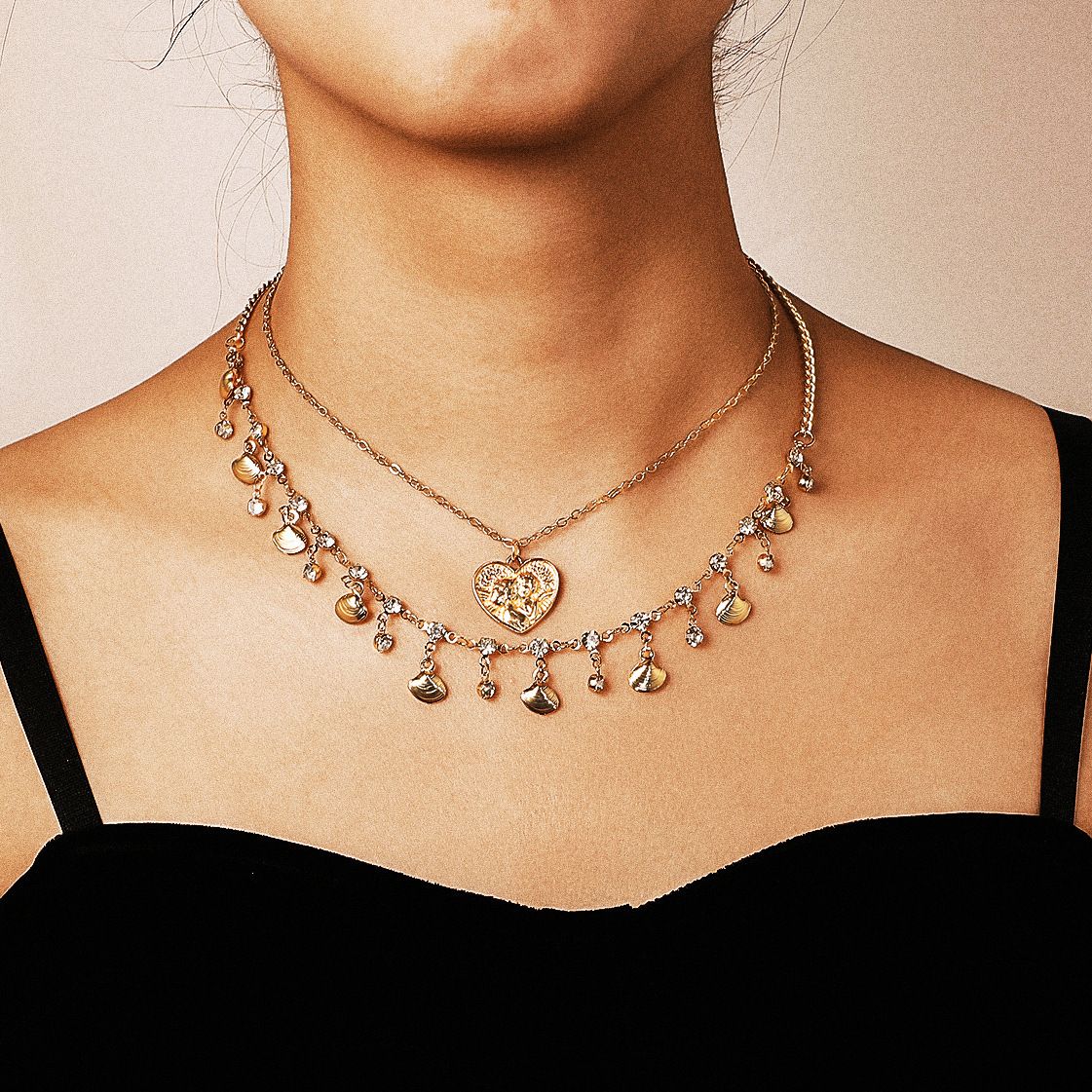 Double layer Heart Jingle Necklace
