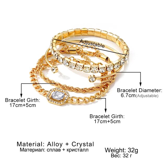 4 piece crystal bracelets set golden JCB 03