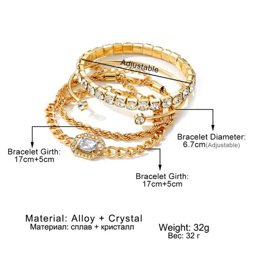 4 piece crystal bracelets set golden JCB 03