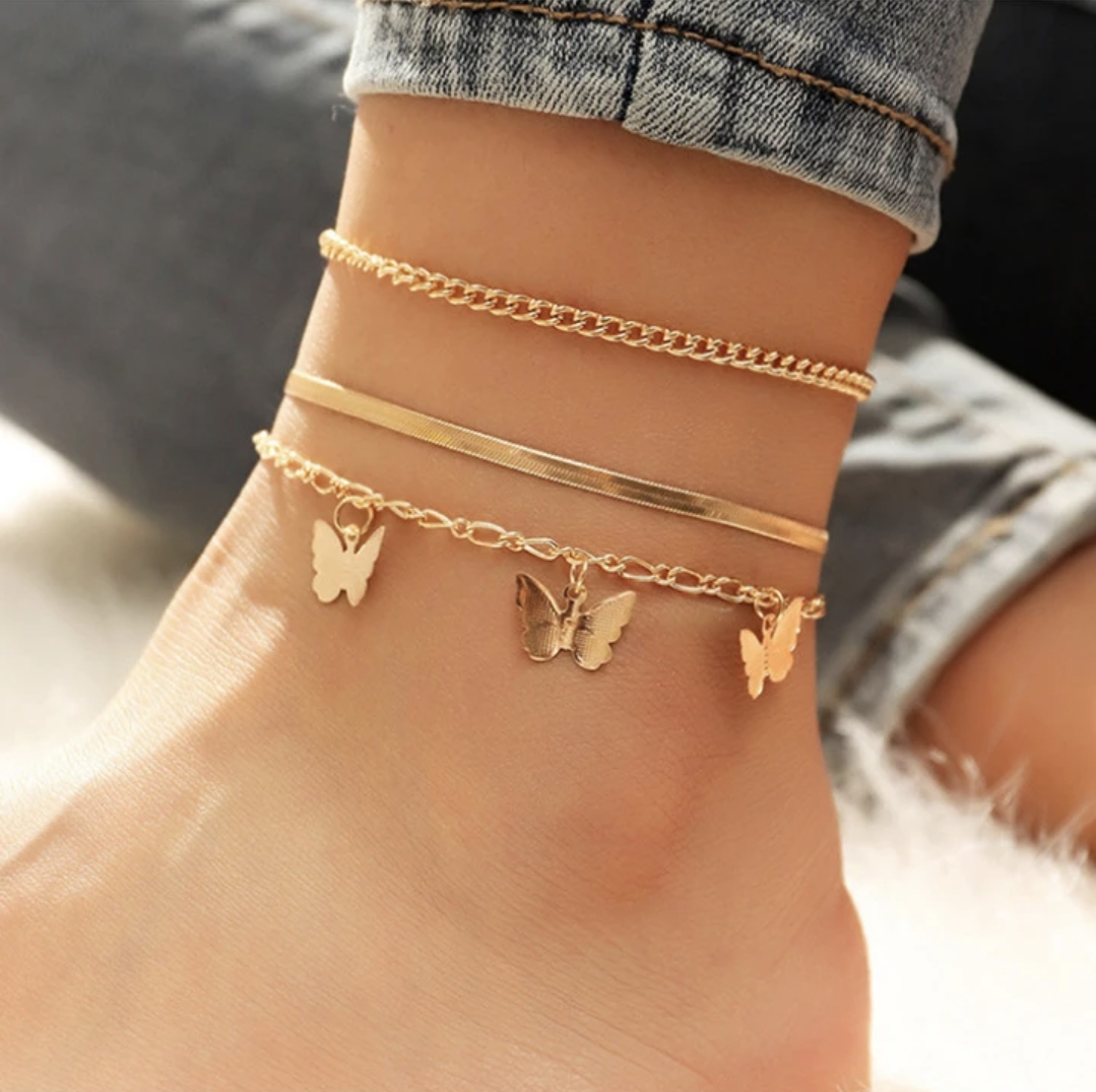 three pieces anklet/bracelet set butterfly JCAP 03