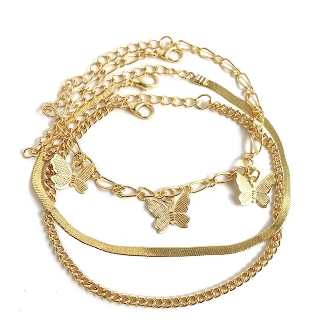 three pieces anklet/bracelet set butterfly JCAP 03