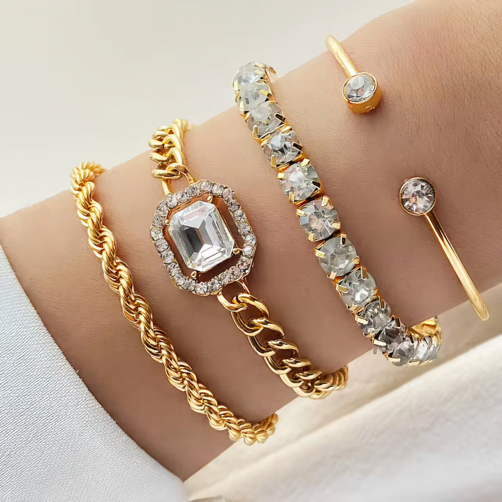 4 piece crystal bracelets set golden JCB 03