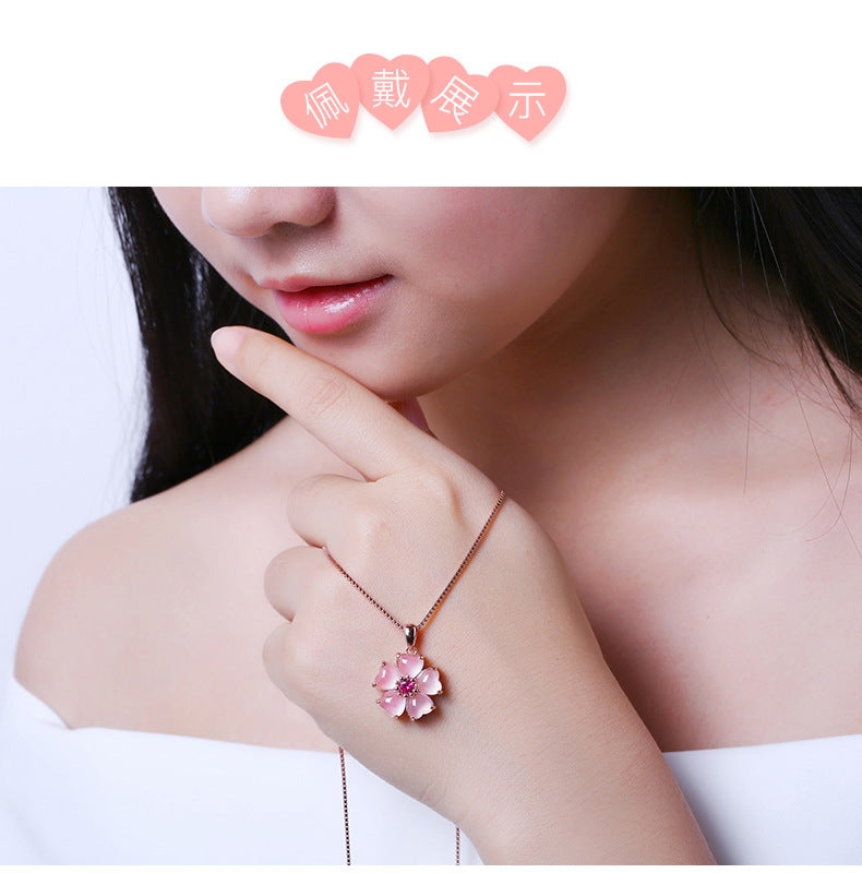 Rose Gold Flower Pendant Necklace for Women
