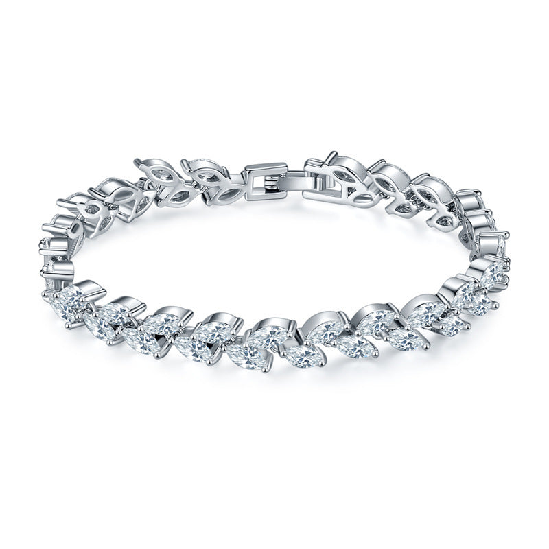Platinum White Zircon Rice Bracelet for Women