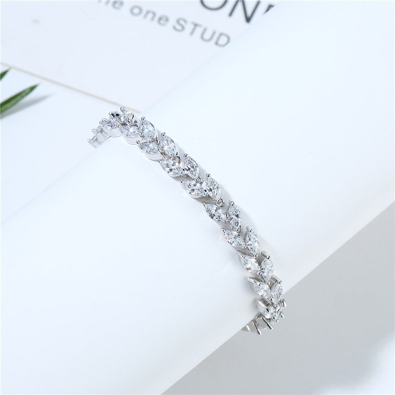Platinum White Zircon Rice Bracelet for Women