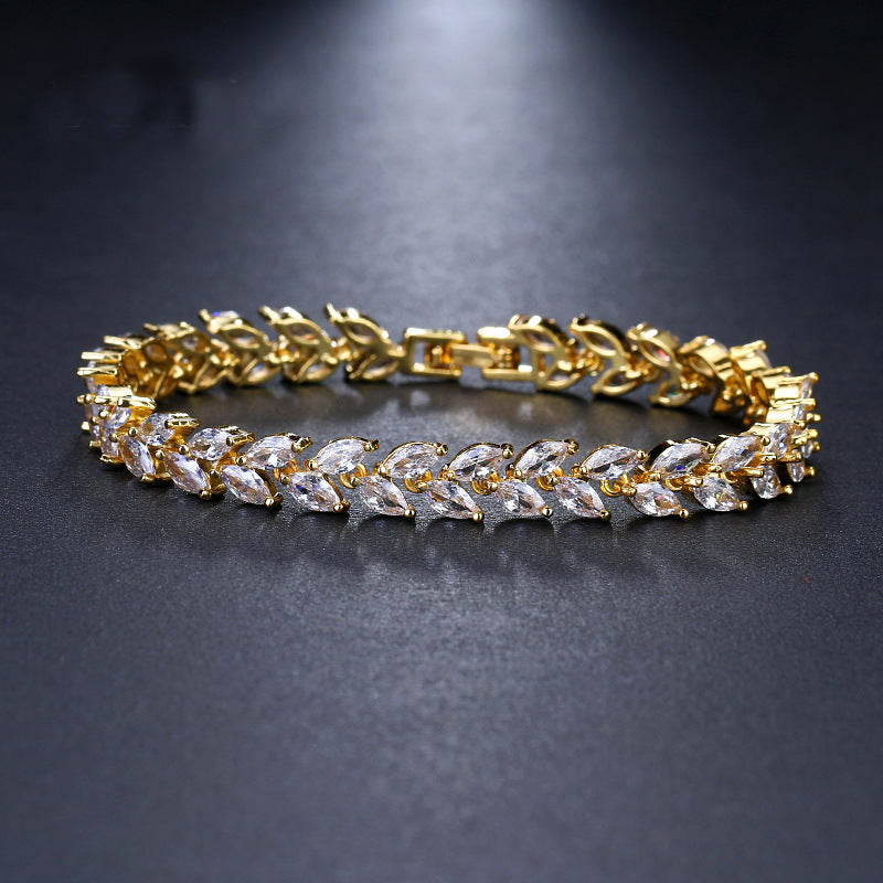 Platinum White Zircon Rice Bracelet for Women