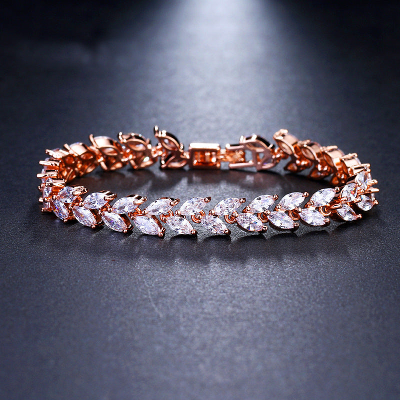 Platinum White Zircon Rice Bracelet for Women