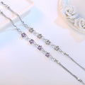 Silver Floral Bracelet with Purple Gemstones for Women