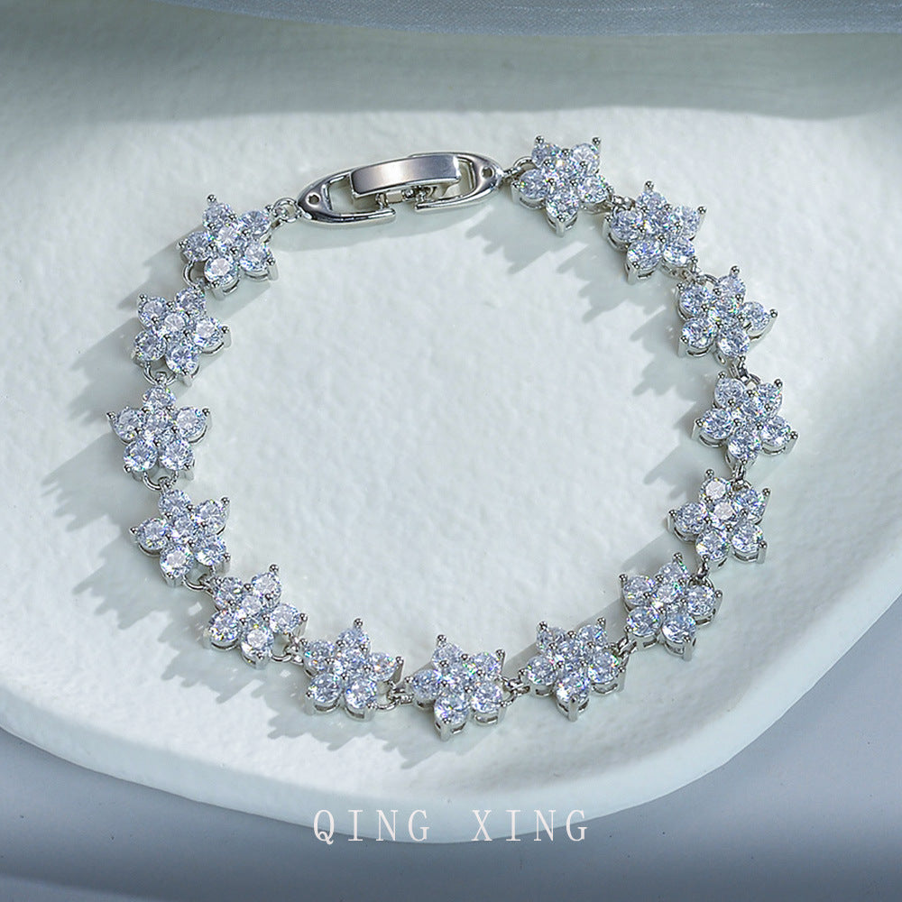 Plum Blossom Zircon Bracelet White Gold Plated