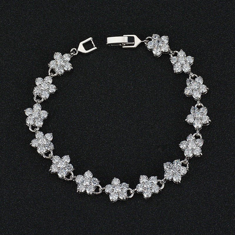 Plum Blossom Zircon Bracelet White Gold Plated