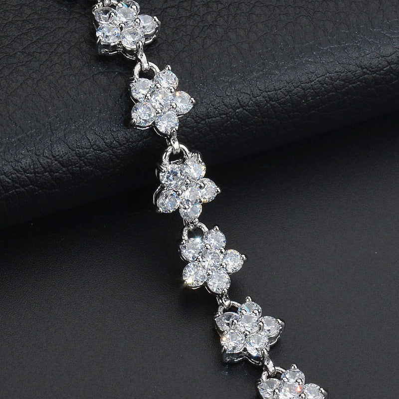 Plum Blossom Zircon Bracelet White Gold Plated