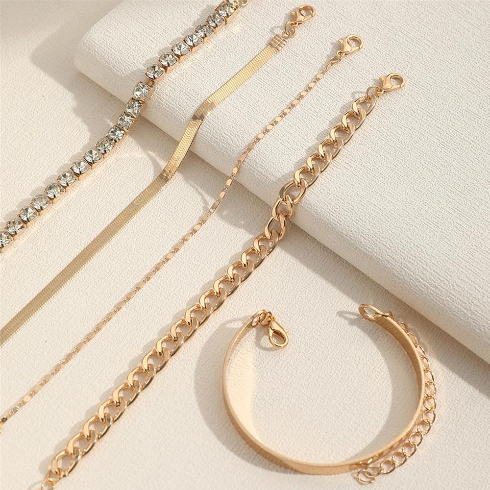 5 chain silver stone gold plated bracelet