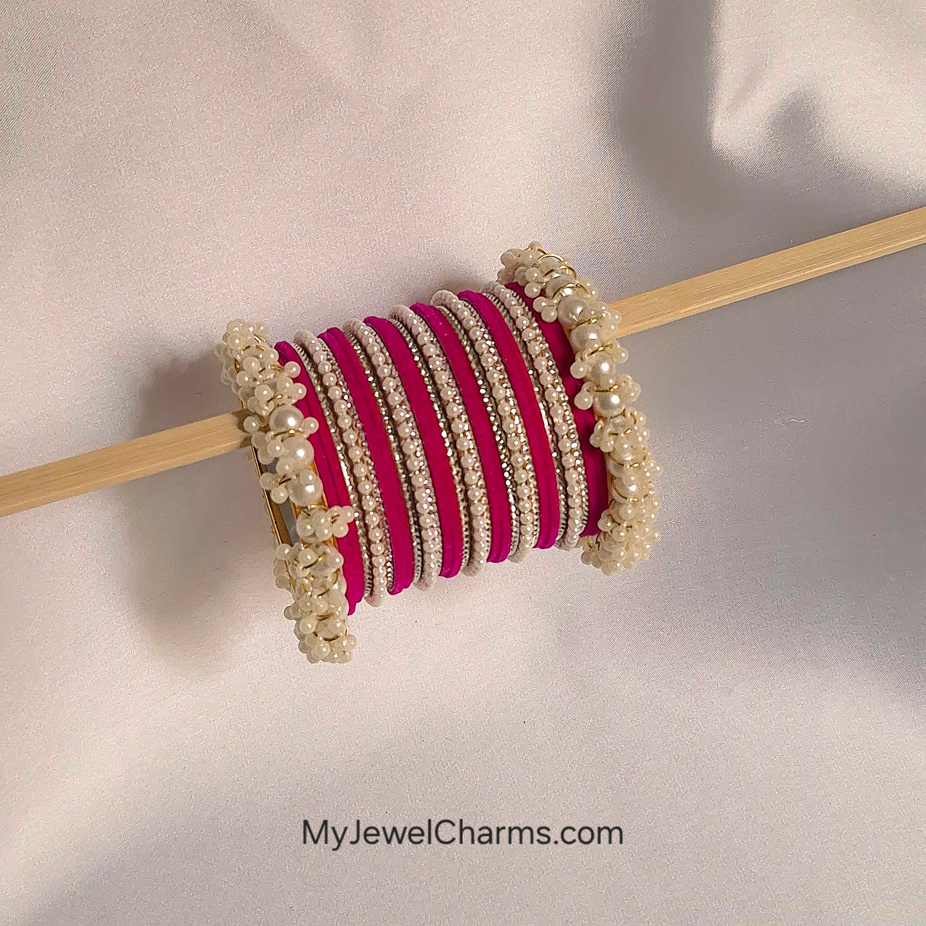 Dark pink velvet penta pearl with silver bangles