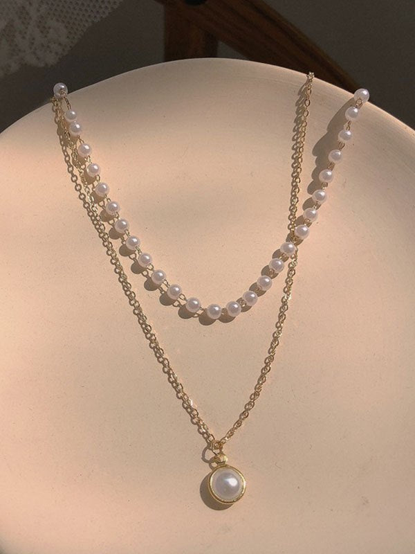 Pearl necklace 2 chain gold plated