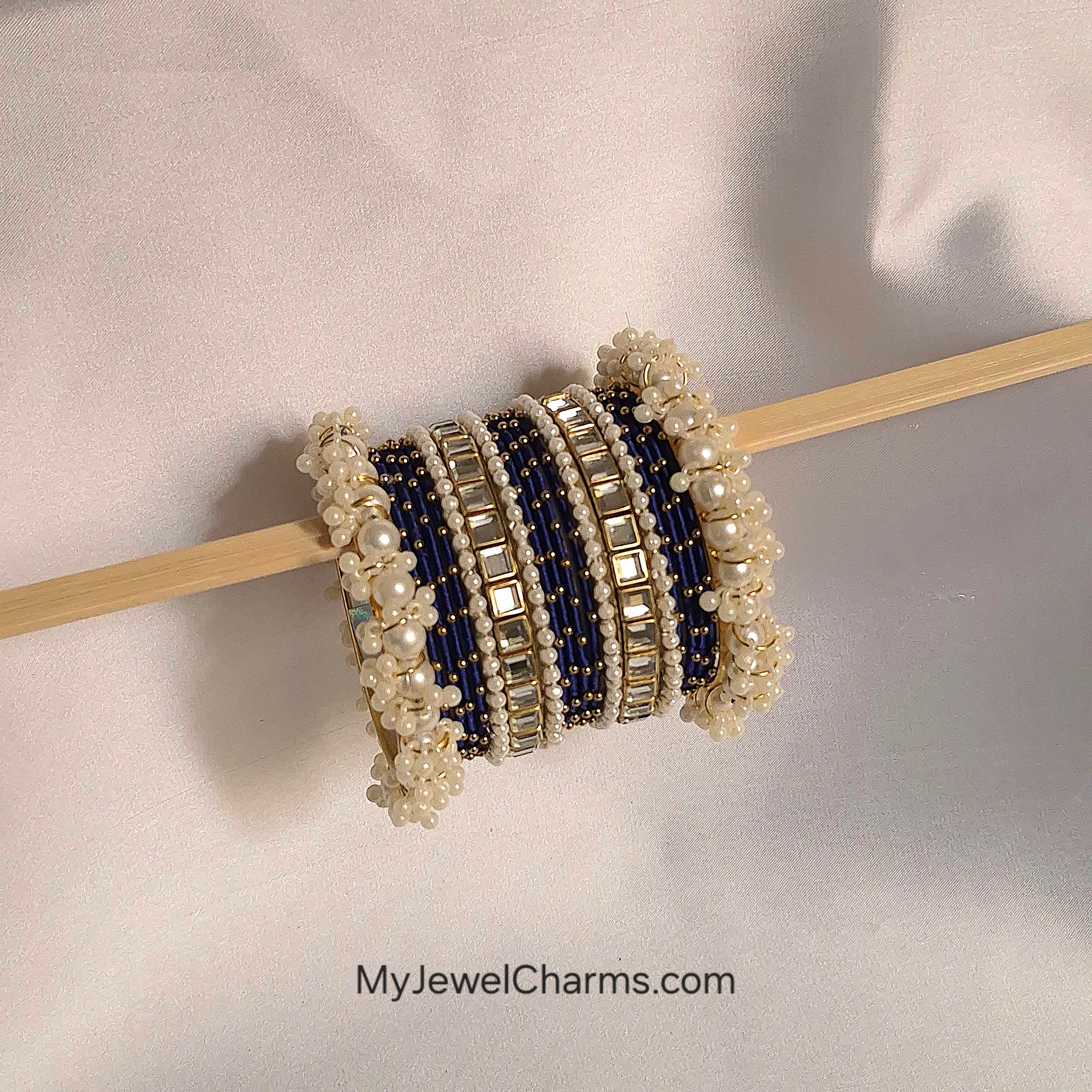 Dark blue dotted double Kara bangles Premium Quality