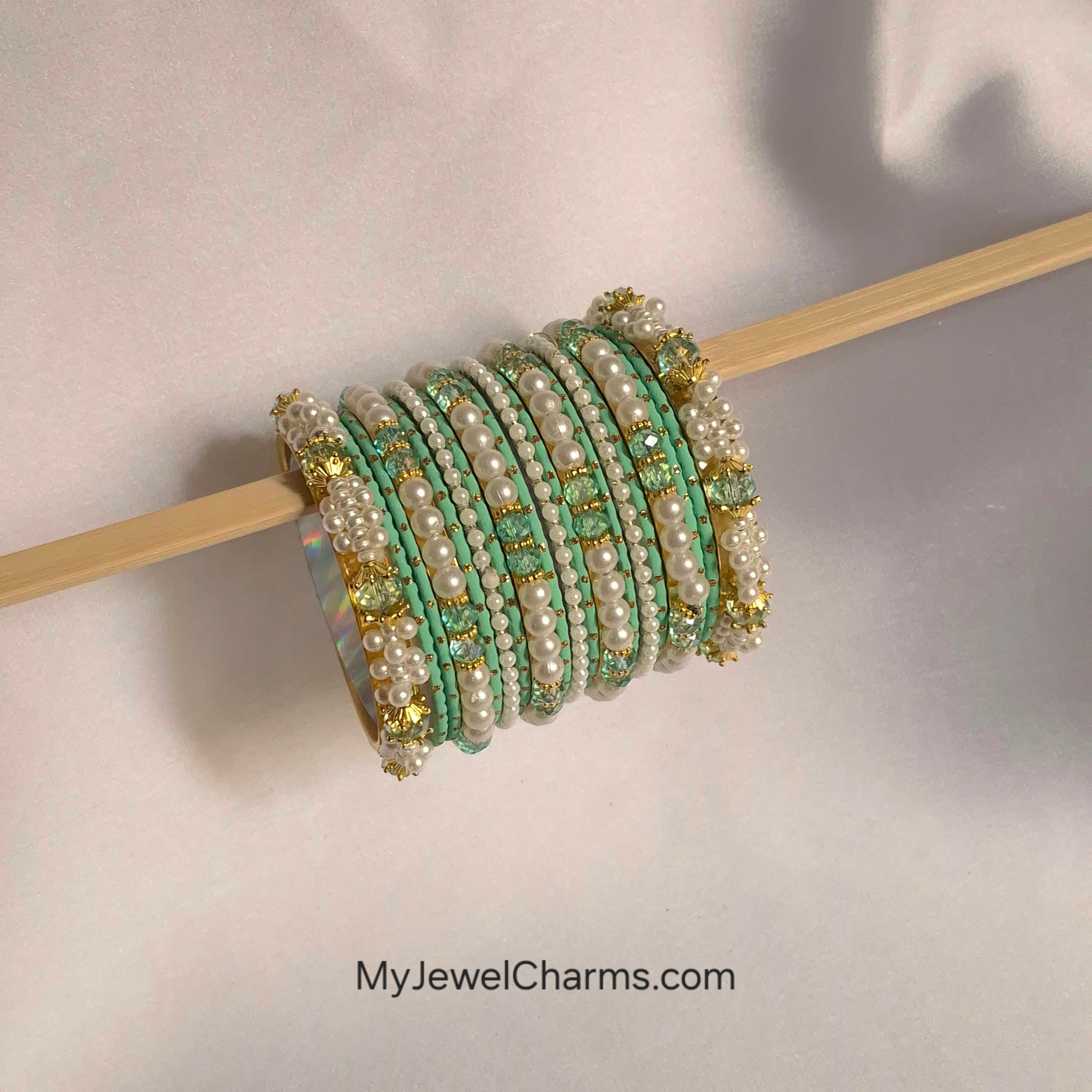Green pearl motichoor gajra bangles