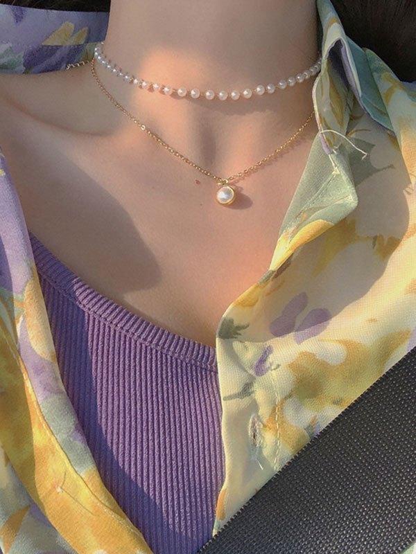 Pearl necklace 2 chain gold plated