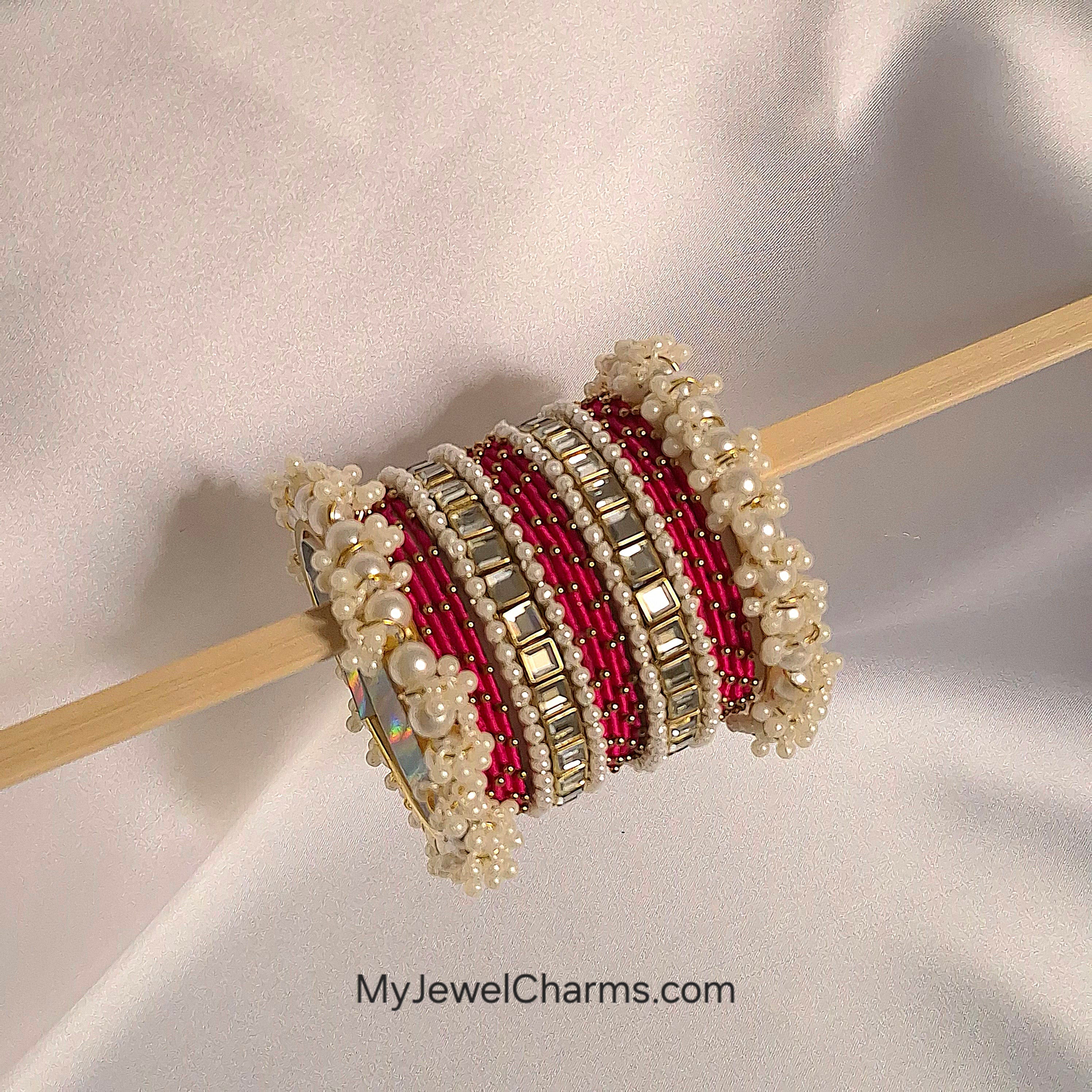 Dark pink dotted double Kara bangles Premium Quality