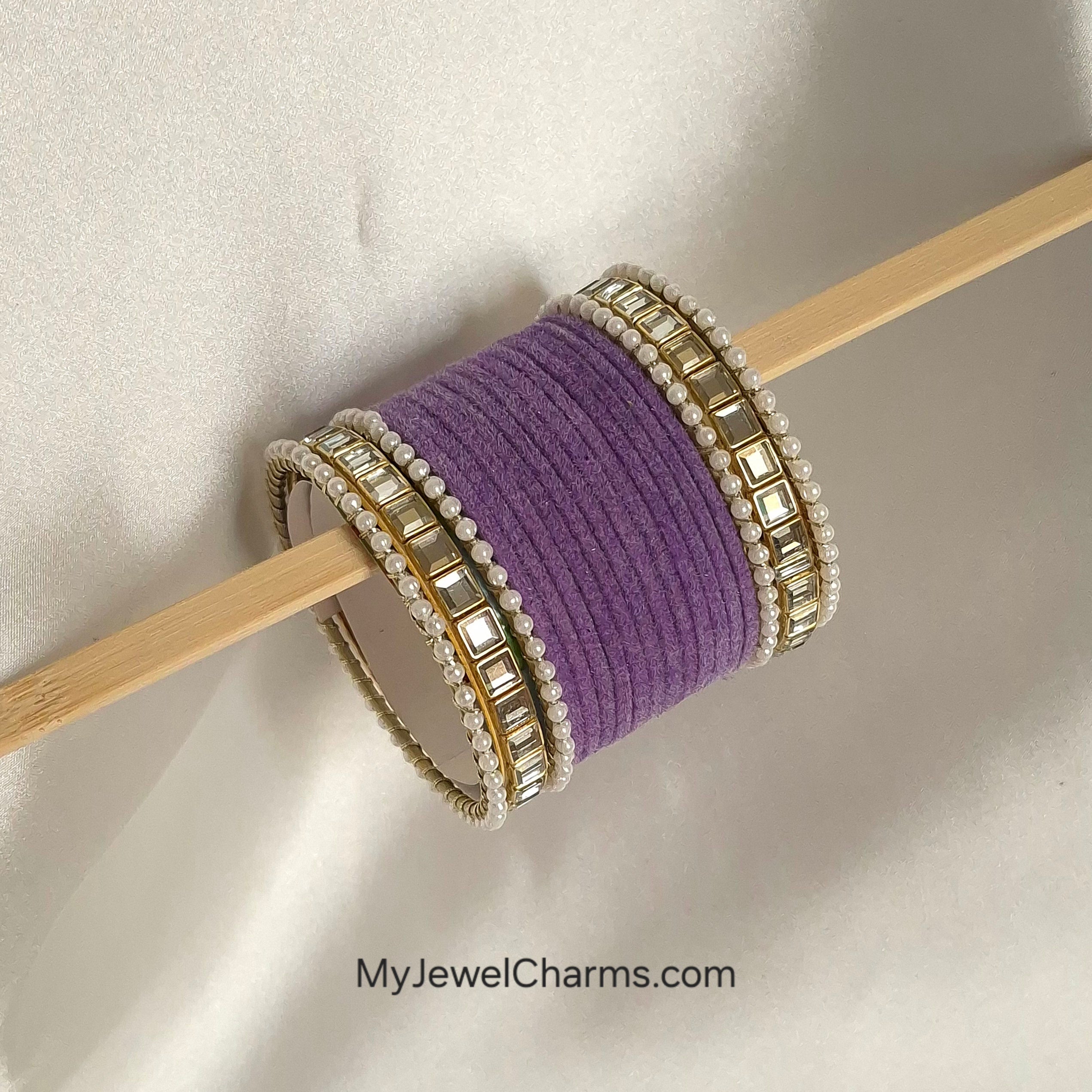 Lilac/light purple double square karra velvet bangles choorian set