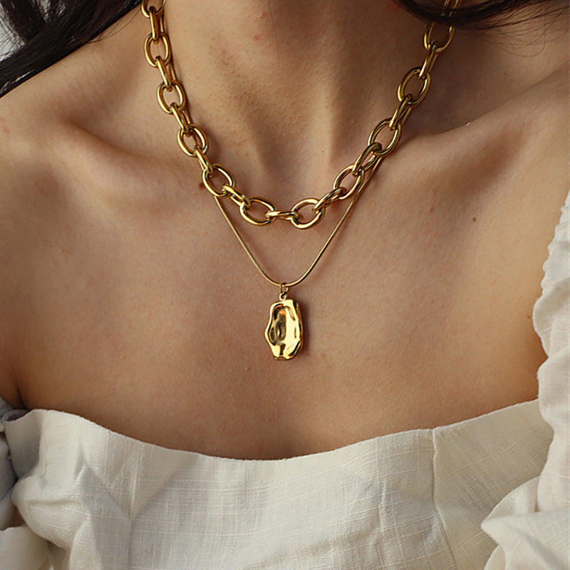 Layered golden stone chain necklace