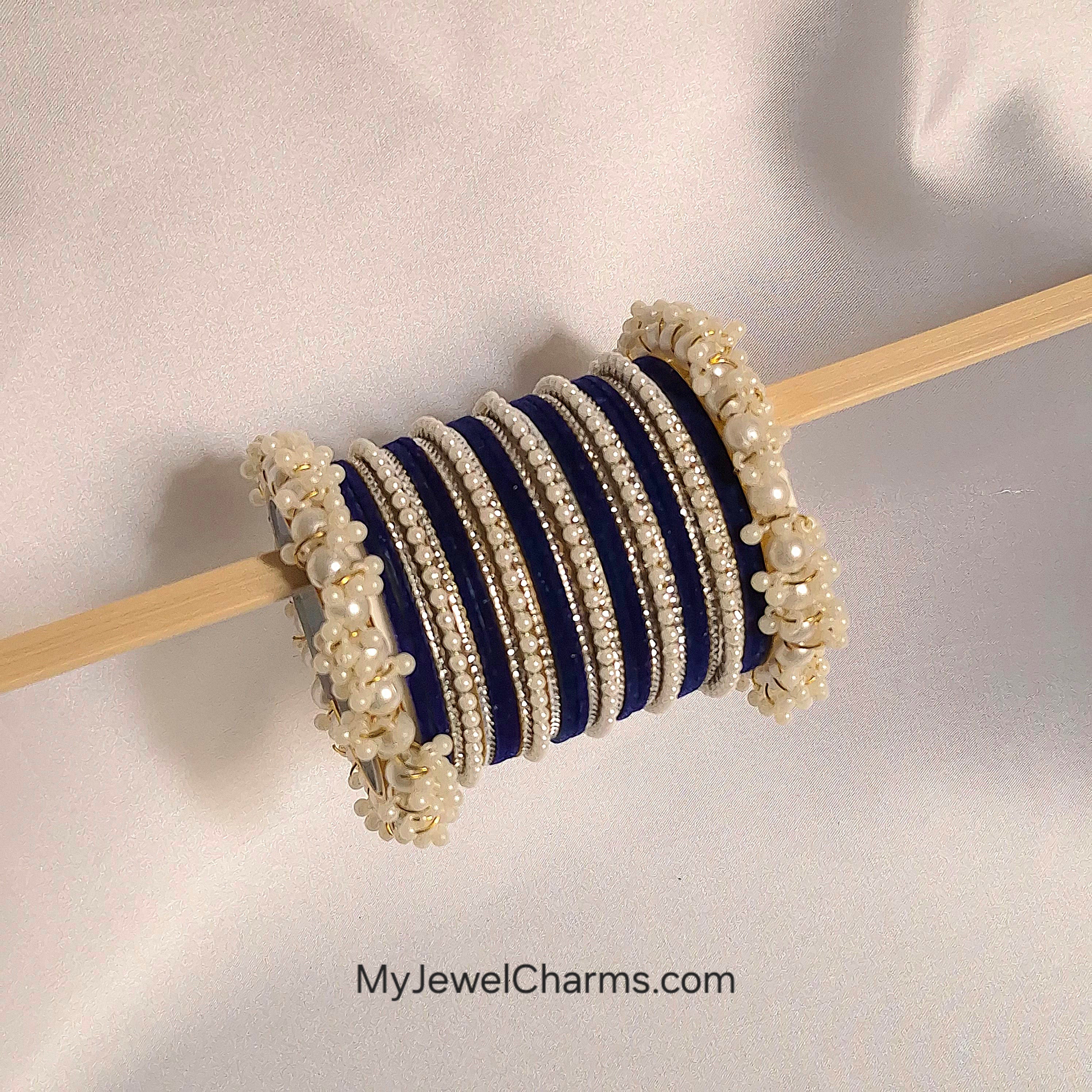 Blue velvet penta pearl with silver bangles