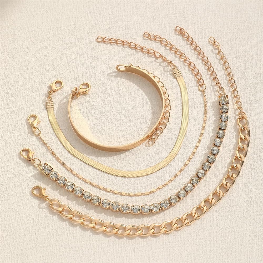 5 chain silver stone gold plated bracelet